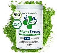 MatchaTherapy 60+ | Té Matcha 100% Ecológico | 60g | Al menos 60 mg/g de contenido de catequina probado EGCG | Apoya el sistema inmune & Nivel de Energia | Grado Premium | Té verde de Japón