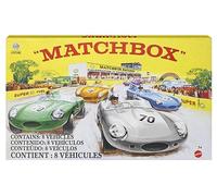 Matchbox - 8 coches metálicos a escala 1:64 que incluye 1 vehículo exclusivo, neumáticos con un buen agarre y un acabado en tono platino, para coleccionistas , HPC03