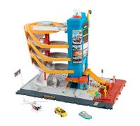 Matchbox Action Drivers Centro de transporte Parking de 5 plantas para coches de juguete, con muelle para barcos y helipuerto, incluye 3 vehículos, +3 años (HXL47)