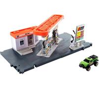 Matchbox Action Drivers Estación de Servicio y Coche de Juguete | Set con temática de gasolinera, vehículo a escala 1:64, surtidores ficticios, funciones activadas por el coche, GVY84