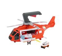 Matchbox Estación de Rescate, helicóptero grande y ambulancia | Helicóptero de juguete que se transforma en estación de rescate, hélice manual y coche metálico 1:64
