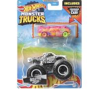 Matchbox Hot Wheels Monster Trucks Skeleton Crew y furgoneta aplastada, lado ciego