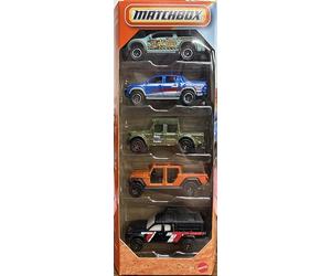 Matchbox MBX Off Road II - Paquete de 5 [Ford F-150 SVT Raptor, Toyota Hilux Pickup, Swamp Raider, Jeep Gladiator '20, Toyota Tacoma 2016] - Vehículos de juguete fundidos a escala 1:64