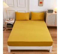 Matchel Protector de la Cama Negra Cubierta de Cama Ajustada colchón de sábana Suave en la Cama de la casa para Cama Doble, cúrcuma, Reina 1pc (150x200cm)