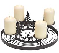 matches21 - Corona de Adviento de metal con 4 portavelas y decoración de bosque de ciervo, color negro, diámetro 30 x 13 cm