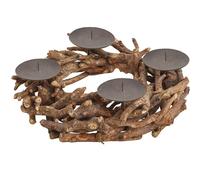 Matches21 - Corona de Adviento Rústica Decoración Navideña de Madera Vieja con raíces de Madera y 4 portavelas, 1 Unidad de 30 cm de diámetro