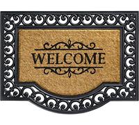 Matches21 Felpudo de coco coco para interior y exterior natural con adornos, borde de goma y Welcome 60 x 80 cm, antideslizante
