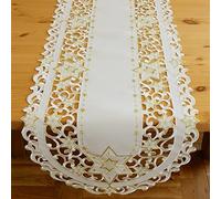 matches21 HOME & HOBBY Camino de mesa Selina Star Advent Stick Home Textiles Centro Mantel Crudo Oro Poliéster 1 unidad 40 x 140 cm