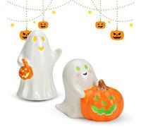 matches21 HOME & HOBBY Fantasma LED con calabaza - Figuras decorativas de cerámica para interior - Luminosa decoración de Halloween en set