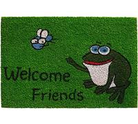 matches21 HOME & HOBBY Felpudo de coco para interior y exterior, 40 x 60 cm, fibra de coco con texto en alemán "Welcome" Frosch als Cleanlaufmatte - Outdoor Fußabstreifer für Haustür, Flur, Garten