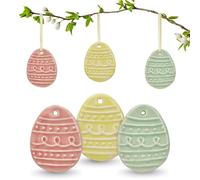matches21 HOME & HOBBY Huevos de Pascua de porcelana, 6 unidades, diseño de ondas, decoración de Pascua, en colores pastel, 4 x 6 cm