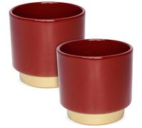 matches21 HOME & HOBBY Juego de 2 macetas de cerámica de 13 x 12 cm de diámetro, color rojo oscuro, elegantes macetas con base dorada