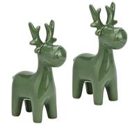 matches21 HOME & HOBBY Juego de figuras decorativas de cerámica para invierno, 14 cm, diseño de reno, color verde