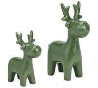 matches21 HOME & HOBBY Juego de figuras decorativas de cerámica para invierno, diseño de reno, color verde
