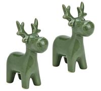 matches21 HOME & HOBBY Juego de figuras decorativas de cerámica para invierno, reno, verde, 11 cm, decoración navideña para interiores en estilo Scandi