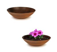 matches21 - Macetas para exteriores resistentes a la intemperie - 2 cuencos decorativos grandes en aspecto de metal oxidado como cuencos para flores - cuencos planos de jardín de 28 cm para flores,