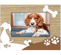 matches21 Marco de fotos de madera con diseño de perro, marco de madera con relieve de huellas y huesos marrón y blanco, 1 unidad de 10 x 15 cm