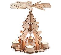 Matches21 - Pirámide de Navidad de 1 piso, árbol y ángel para velas de té de madera, 1 pieza de 22 x 27 cm