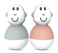 Matchstick Monkey, Bathtime Wobblers, Antimicrobial Baby Bath Toy, Easy To Grip, Sensory Learning, 2 Wobblers, 12 Months Old+, No Holes, No Mould, Mint Green and Dusty Pink