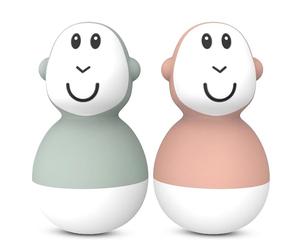 Matchstick Monkey, Bathtime Wobblers, Antimicrobial Baby Bath Toy, Easy To Grip, Sensory Learning, 2 Wobblers, 12 Months Old+, No Holes, No Mould, Mint Green and Dusty Pink