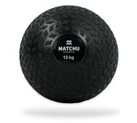 MATCHU - Slam Ball - Balón Medicinal - Disponible en 3, 6, 9 y 12 KG - Relleno de Arena - No Rebota - Agarre Extra - Goma - Negro - (12 KG)