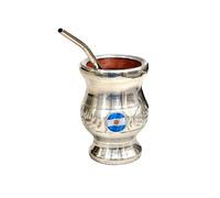 Mate Argentino Yerba Mate Cup Clásico, Hecho a mano en Madera de Algarrobo Natural con Recubrimiento de Acero Inoxidable, Mate con bombilla pico de loro, Gourd mate cup