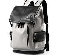 MATE ELAN Mochila de Cuero para Laptop de 15.6 Pulgadas, Impermeable, Vintage, Escuela, Universidad, Estudiantes, Mochila de Trabajo Casual, Cremallera Negra y Blanca,Mochila de Cuero para Hombre