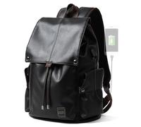 MATE ELAN Mochila de Cuero para Laptop de 15.6 Pulgadas, Impermeable, Vintage, Escuela, Viajes, Universidad, Estudiantes, Mochila de Trabajo Casual, Cordón Negro, Mochila de Cuero para Hombre