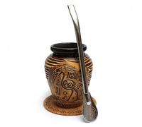 Mate Green Juego de Taza de Té Mate Aztek 300 ml - Cerámica con Pajita de Acero Inoxidable Bombilla 19 cm, Almohadilla de Corcho y Calabaza