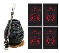 Mate Green Juego de tazas, El regalo perfecto para todos los amantes del Taza de cerámica Celestial 350 ml, acero inoxidable Bombilla, té Vakapi de Paraguay, fuerte estimulación (Luka)