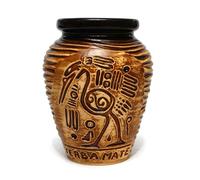 Mate Green Taza de Cerámica de 300 ml con Patrón Azteca Tradicional - Color Miel AZTEK - Calabaza para Té