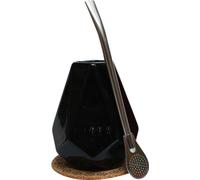 Mate Green Yerba Mate-Tee Kalebasse Set Mate tee becher CRISTAL 350ml ● Keramik mate tee tasse ● Edelstahl trinkhalm Bombilla 19cm ● Korkpad ● Handgemachte Keramik Kalebasse
