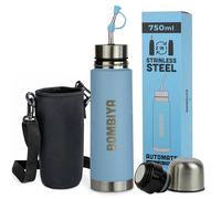 Mate listo 750ml con todas sus partes de acero inoxidable - Termo mate 2 en 1 cambiando su tapa es un termo clásico - Automate para tus mates argentinos o terere (Celeste)