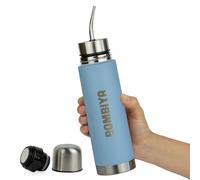Mate listo con todas sus partes de acero inoxidable - Termo mate 2 en 1 cambiando su tapa es un termo clásico - Automate para tus mates argentinos o terere - A todos lados con vos - 500ml (Celeste)