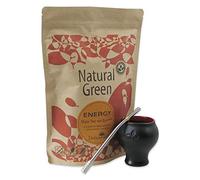 Mate Set - "Red Volcano Energy" (yerba Orgánica Natural Green ENERGY 500g + mate ceramico Red Volcano + Bombilla inox)