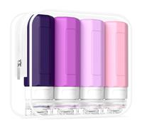 Mateeylife Neceser Botes Viaje Silicona, Botes Viaje Rellenables 90ml, 4 Piezas Botes Rellenables Viaje para Gel de Ducha, Kit Viaje para Botes Para Gel y Champu, Travel Bottles y Neceser Transparente