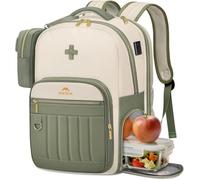MATEIN Mochila Enfermera con Compartimento de Almuerzo Plegable y Bolsa Botiquín Desmontable, Mochila Trabajo Mujer para Portátil de 15,6 con Puerto USB para Enfermeras Oficina Escolares, Beige-Verde