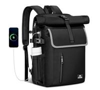 MATEIN Mochila Enrollable para Hombre, Mochila Portatil 17 Pulgadas Impermeable y Expandible con Puerto USB, Mochilas Antirrobo con Bolsillo para AirTag y RFID para Viajes, Trabajo, Escuela, Negro