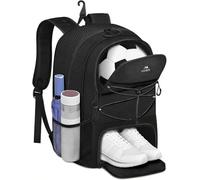 MATEIN Mochila Futbol con Zapatillero, Mochila Deporte Mujer con Funda Ordenador 15.6 Pulgadas Impermeable Multifuncional Transpirable para Escolares, Baloncesto, Voleibol, Gym, Futbol, Tenis, Negro