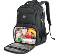 MATEIN Mochila Portatil 17 Pulgadas con Compartimento para Almuerzo, Mochila Ordenador Portatil Impermeable con Puerto USB, TSA Lunch Backpack Bolsillo Antirrobo para Oficina, Picnic y Viaje, Negro