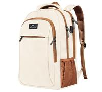 MATEIN Mochila Portatil 18 Pulgadas Mujer, Mochila Ordenador Portatil Antirrobo Impermeable de Gran Capacidad con Puerto de Carga USB, Laptop Backpack para Trabajo, Viaje y Escolares, Beige-Marrón
