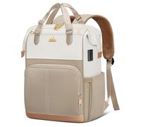 MATEIN Mochila Portatil Antirrobo 15.6 Pulgadas, Mochila Trabajo Mujer Impermeable con Cremalleras Antirrobo y Bolsillo RFID, Puerto USB para Viajes, Escolar, Universidad y Profesoras, Beige Caqui