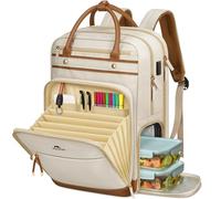 MATEIN Mochila Profesora Mujer con Compartimento de Almuerzo Desmontable, Mochila Portatil 15.6 con Carpeta Clasificadora y Puerto USB Mochilas Trabajo para Universidad, Escuela y Oficina, Beige