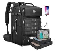 MATEIN Mochila Viaje 55x35x25, Extensible Mochila Cabina Avion 50L Multifuncional Impermeable Travel Backpack Compartimento para Zapatos Puerto de Carga USB Equipaje de Mano para Viaje Trabajo, Negro