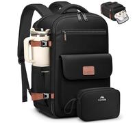 MATEIN Mochila Viaje Cabina Avion 40x30x20 Set de 2 Piezas, Mochila Viaje Antirrobo para Portátil 15.6 con Compartimento Plegable para Zapatos Travel Backpack Compatible con Ryanair y Vueling, Negro