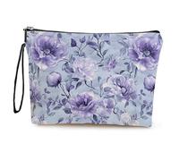 Mateju 2 PCS Estampado Floral Neceser Maquillaje,Neceser Mujer,Neceser Hombre,Doble Cara Neceser Viaje,Portátil para Viaje Bolsas,Neceser Maquillaje Pequeño,para Compras,Viajes (Púrpura)