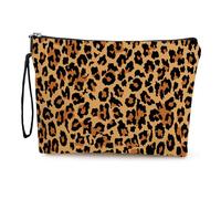 Mateju 2 PCS Textura Leopardo Neceser Maquillaje,Neceser Mujer, Neceser Hombre,Doble Cara Neceser Viaje,Portátil para Viaje Bolsas, Neceser Maquillaje Pequeño,para Compras,Viajes (Marrón)