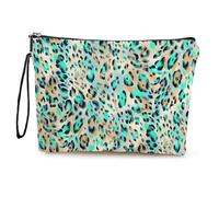 Mateju 2 PCS Textura Leopardo Neceser Maquillaje,Neceser Mujer, Neceser Hombre,Doble Cara Neceser Viaje,Portátil para Viaje Bolsas, Neceser Maquillaje Pequeño,para Compras,Viajes (Agua)
