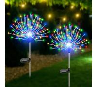 Mateju 2 Piezas Luces Solares LED Exterior Jardin Suelo, Lámpara Solares Exterior Jardín Impermeable IP66 para Césped, Patio,Pasillo, Decoración de Caminos (Fuegos artificiales color)