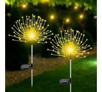 Mateju 2 Piezas Luces Solares LED Exterior Jardin Suelo, Lámpara Solares Exterior Jardín Impermeable IP66 para Césped, Patio,Pasillo, Decoración de Caminos (Fuegos artificiales cálid)